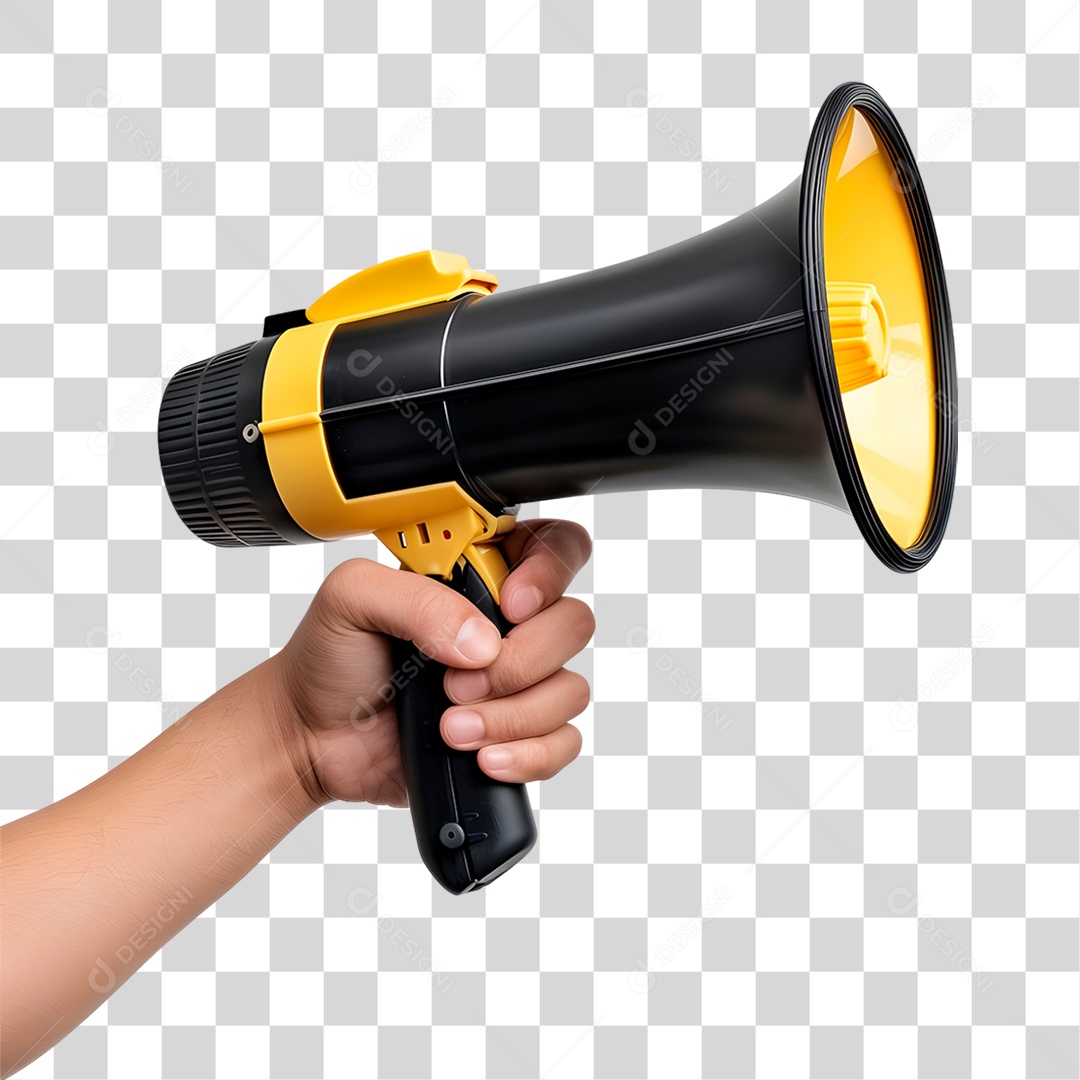 Mão Segurando Megafone Amarelo PNG Transparente
