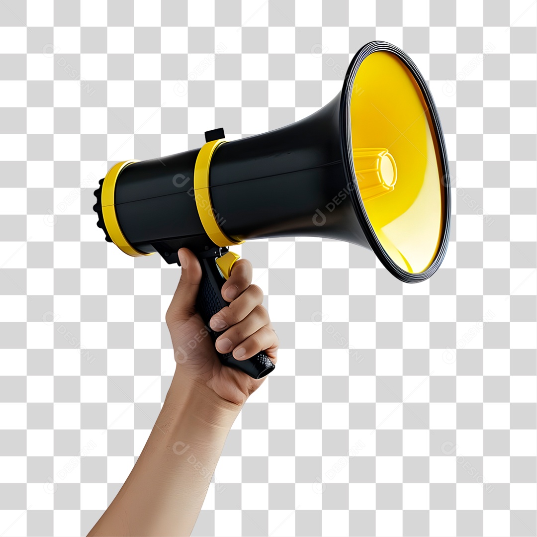 Mão Segurando Megafone Amarelo PNG Transparente