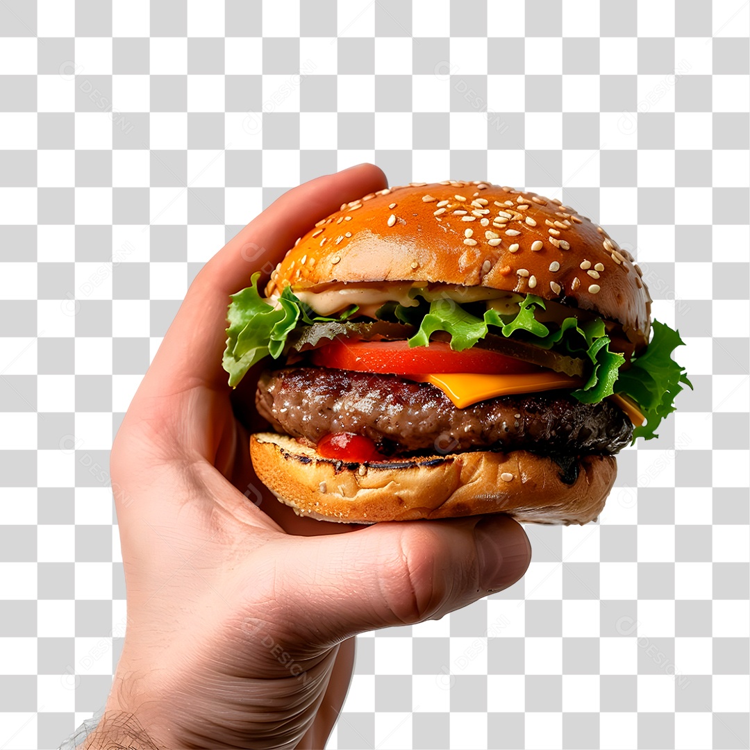 Mão Segurando Hambúrguer PNG Transparente