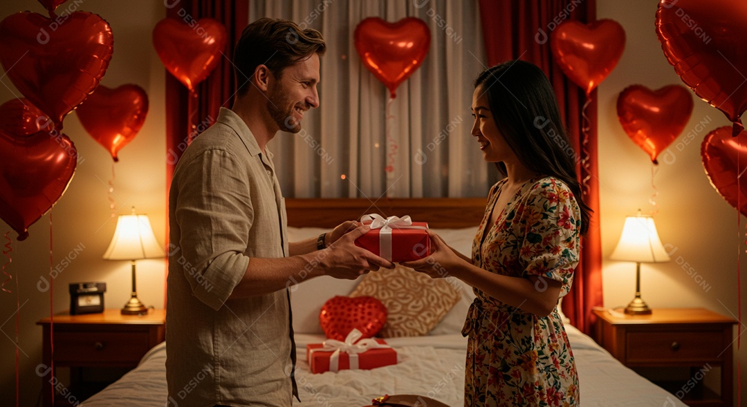 Lindo casal felizes jovens celebrando aniversário de namoro