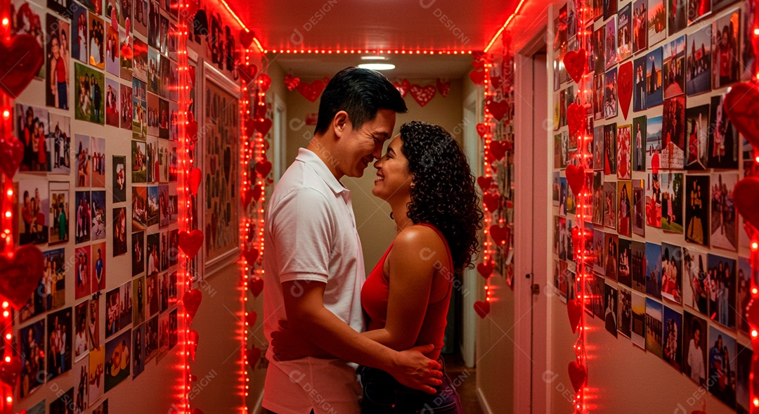 Lindo casal felizes celebrando aniversário de namoro