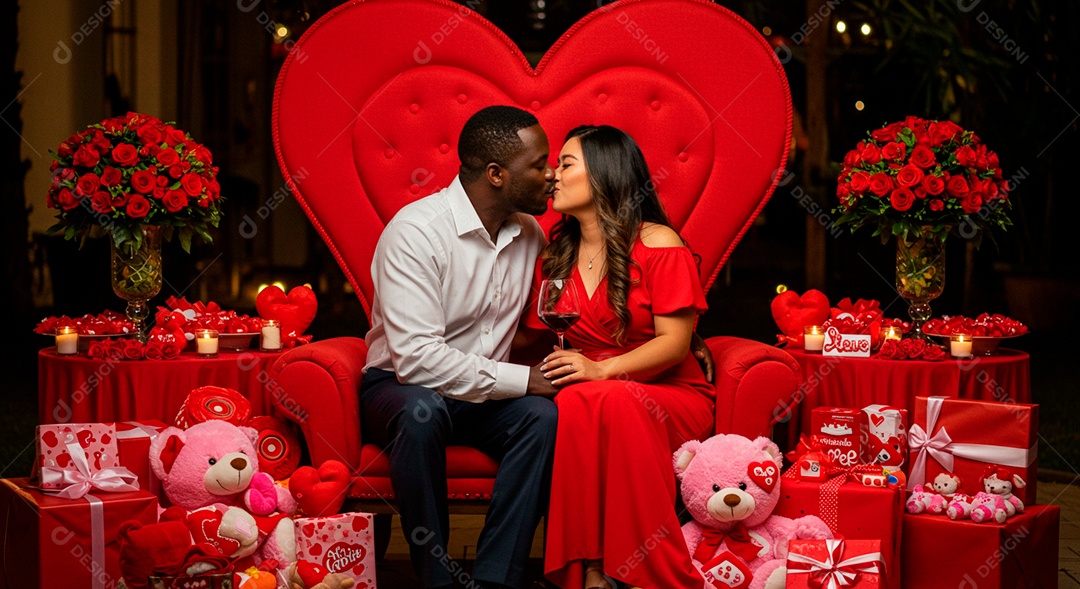 Lindo casal felizes celebrando aniversário de namoro