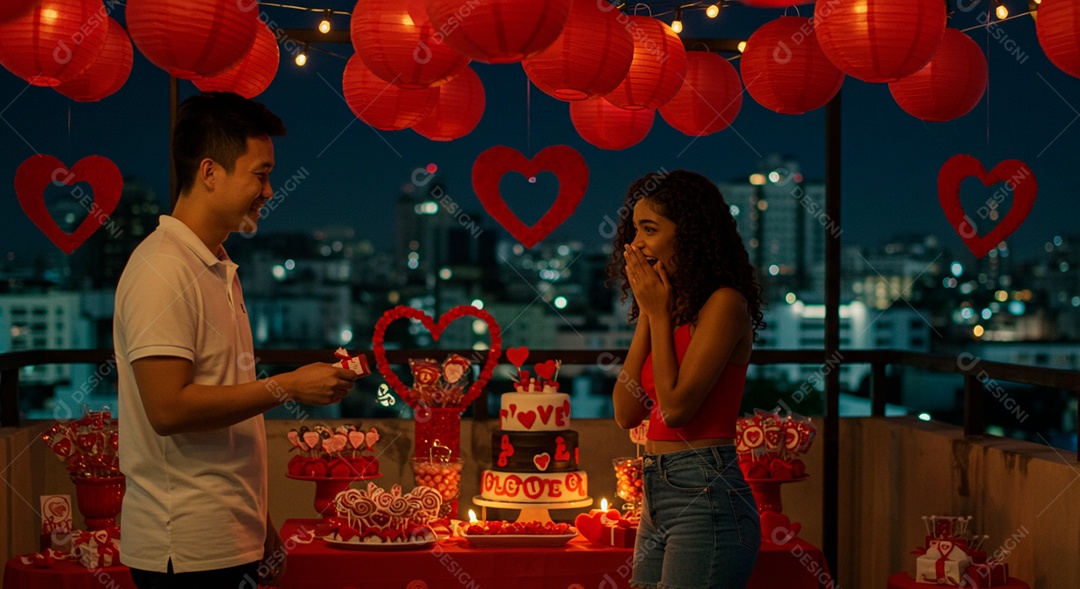 Lindo casal felizes celebrando aniversário de namoro