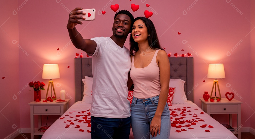 Lindo casal felizes celebrando aniversário de namoro