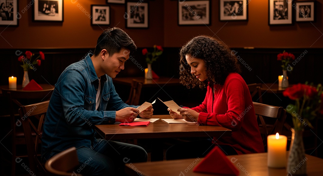 Lindo casal felizes em um restaurante em uma linda noite