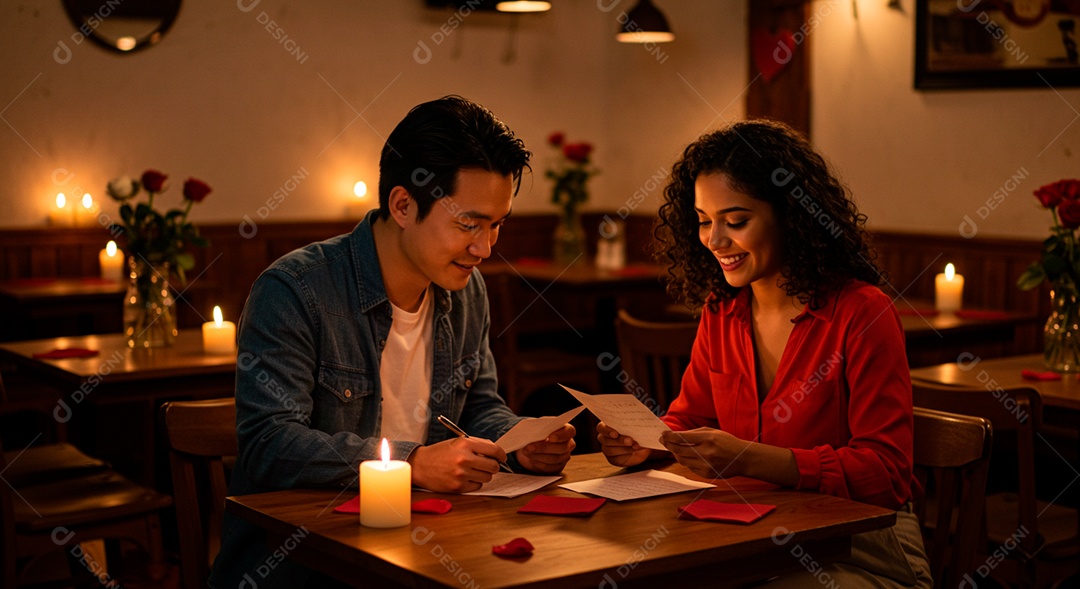 Lindo casal felizes em um restaurante em uma linda noite