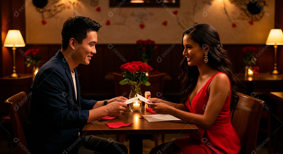 Lindo casal felizes em um restaurante em uma linda noite