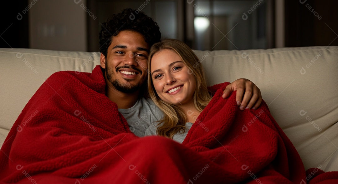 Lindo casal felizes assistindo filme juntos