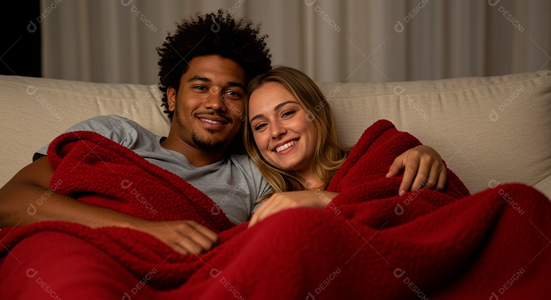 Lindo casal felizes assistindo filme juntos