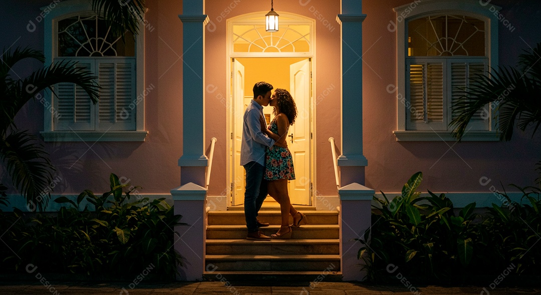 Lindo casal felizes jovens se beijando apaixonados