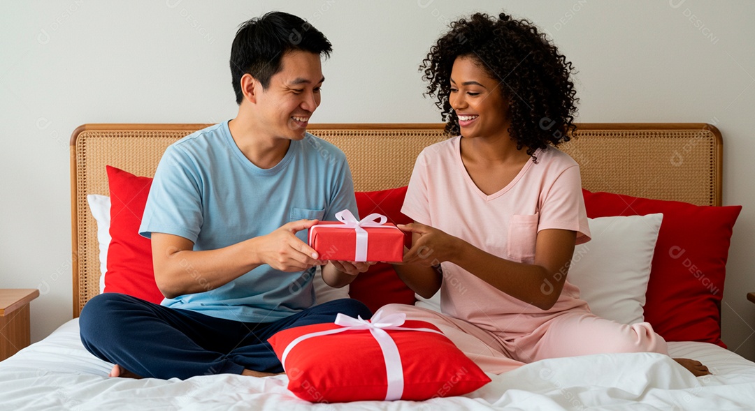 Lindo casal felizes se preseteando em aniversário de namoro