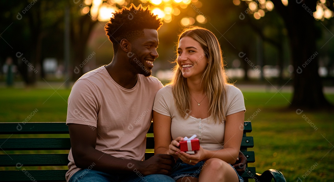 Lindo casal felizes e sorridente em um parque