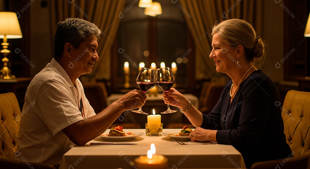 Lindo casal felizes em um restaurante em uma linda noite