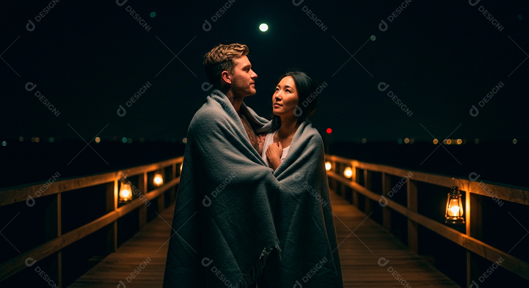 Lindo casal felizes beira de um lago