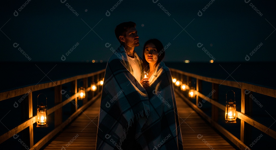 Lindo casal felizes em uma beira de um lago