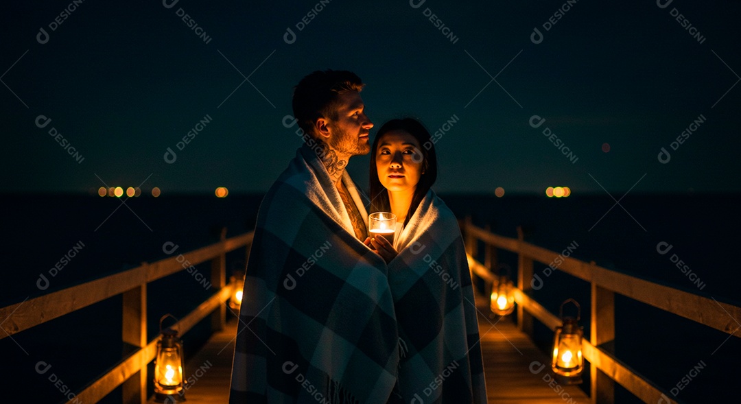 Lindo casal felizes em uma beira de um lago