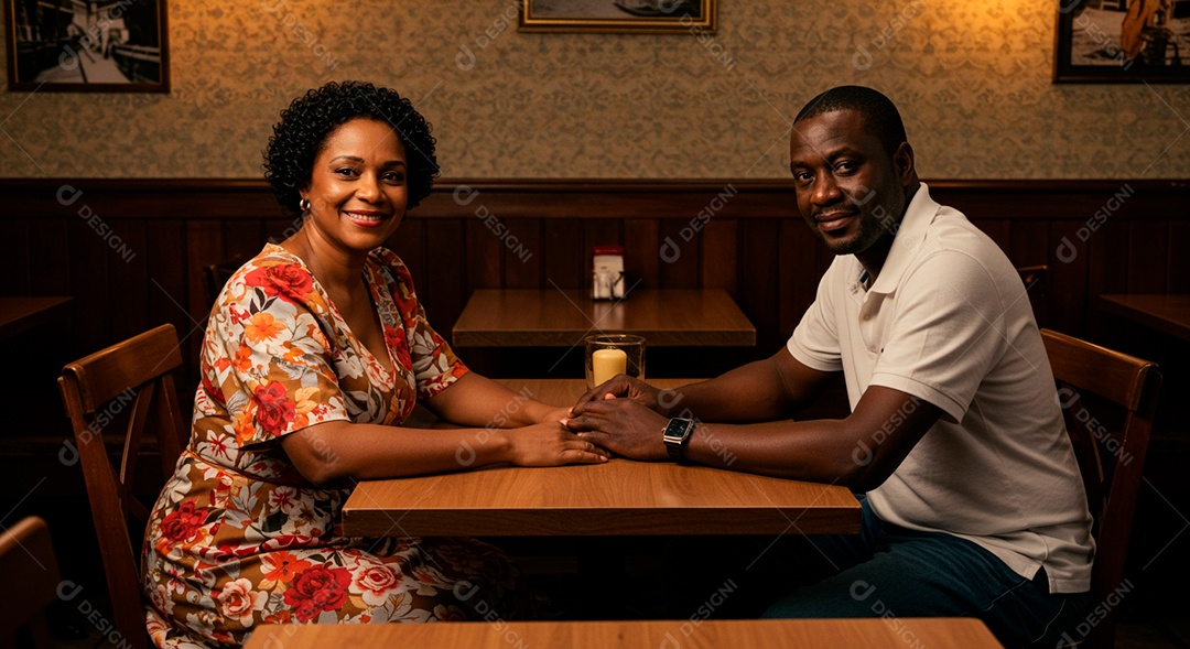 Lindo casal felizes em um restaurante