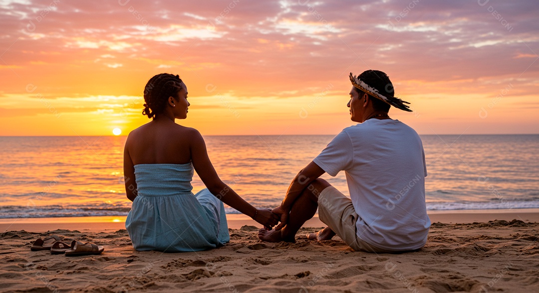 Lindo casal felizes em beira de uma praia