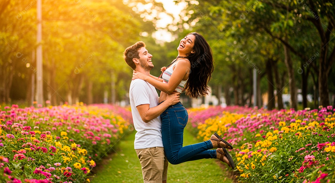 Lindo casal felizes em um parque
