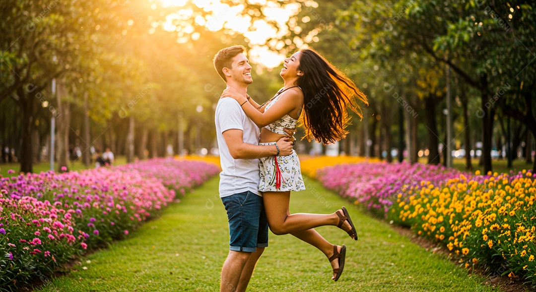 Lindo casal felizes em um parque