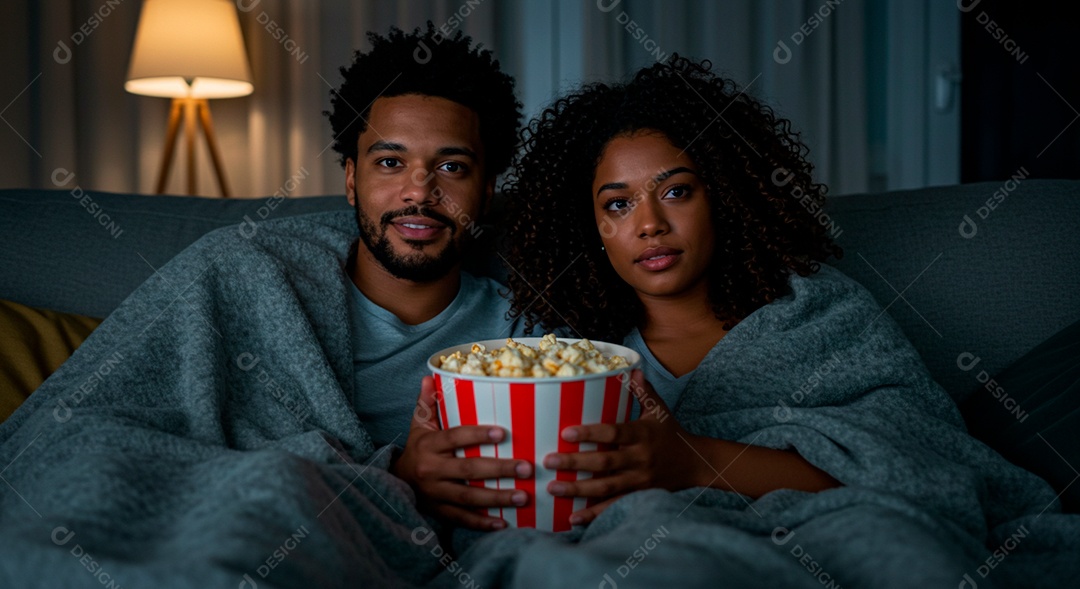 Lindo casal felizes assistindo filme juntos