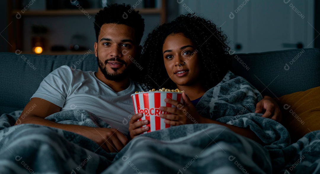 Lindo casal felizes assistindo filme juntos