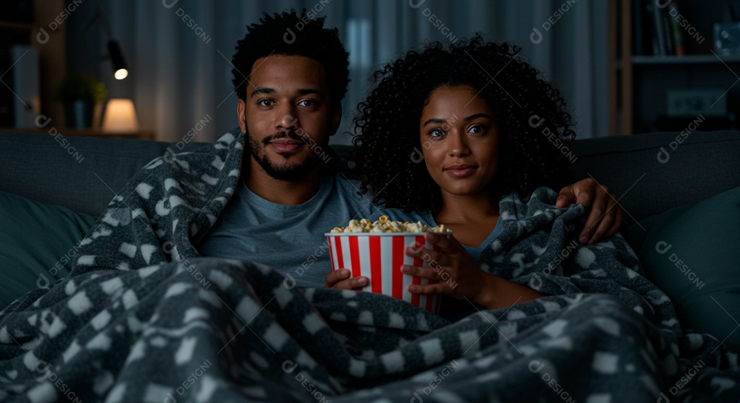 Lindo casal felizes assistindo filmes juntos