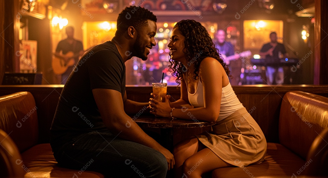 Lindo casal felizes em um bar