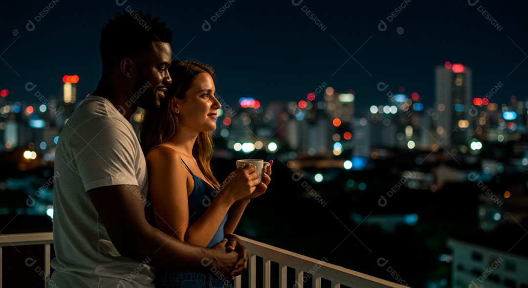 Lindo casal felizes em um lindo terraço