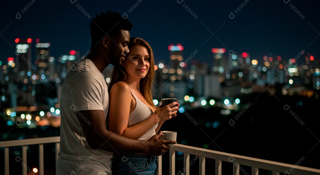 Lindo casal felizes em um lindo terraço