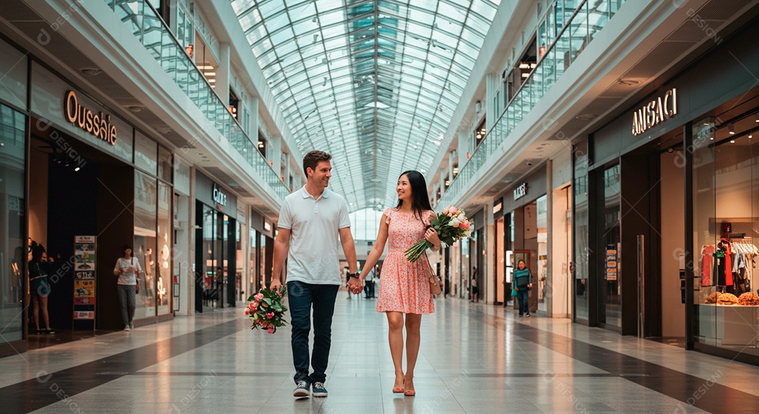 Lindo casal felizes jovens apaixonados caminhando sobre local público