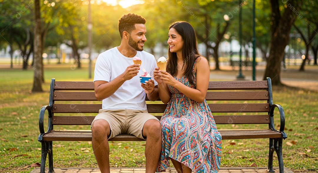 Lindo casal felizes jovens sobre parque