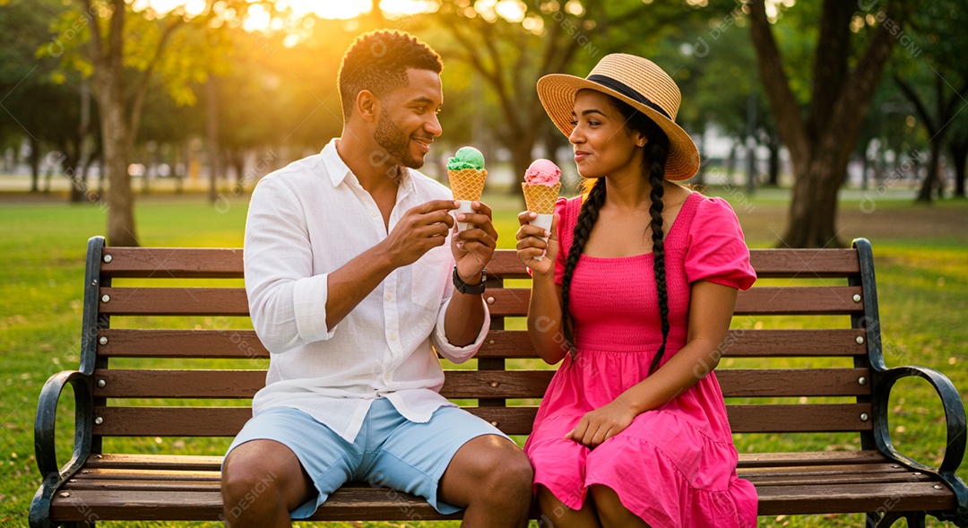 Lindo casal felizes jovens sobre parque