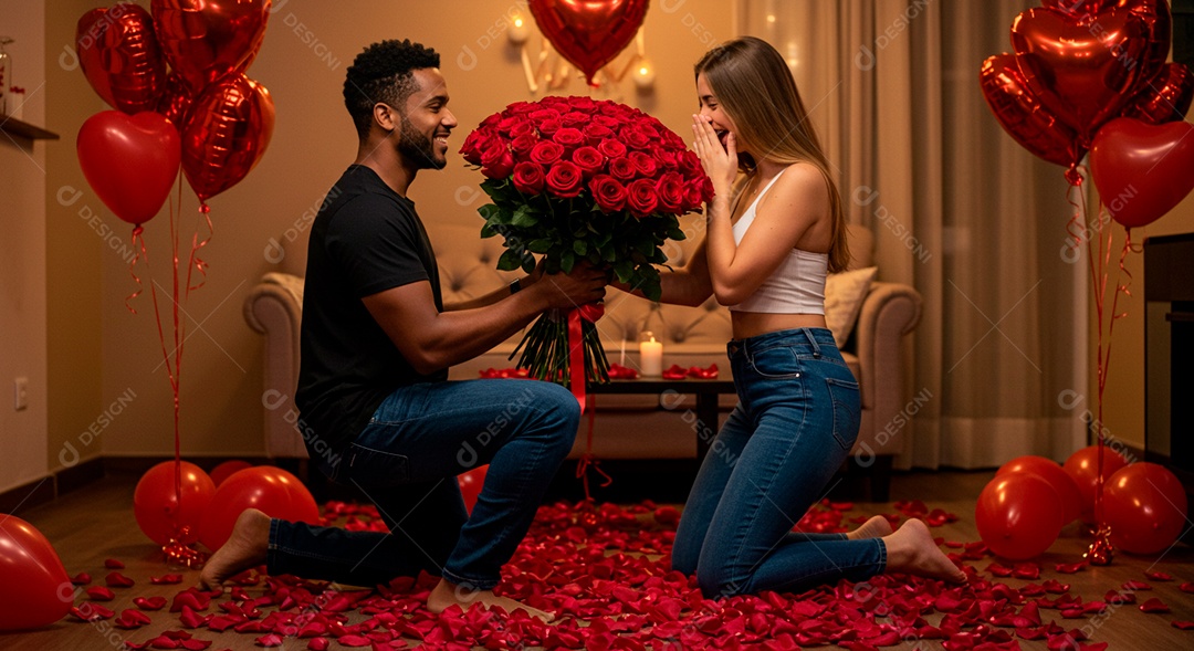 Lindo casal felizes se preseteando em aniversário de namoro
