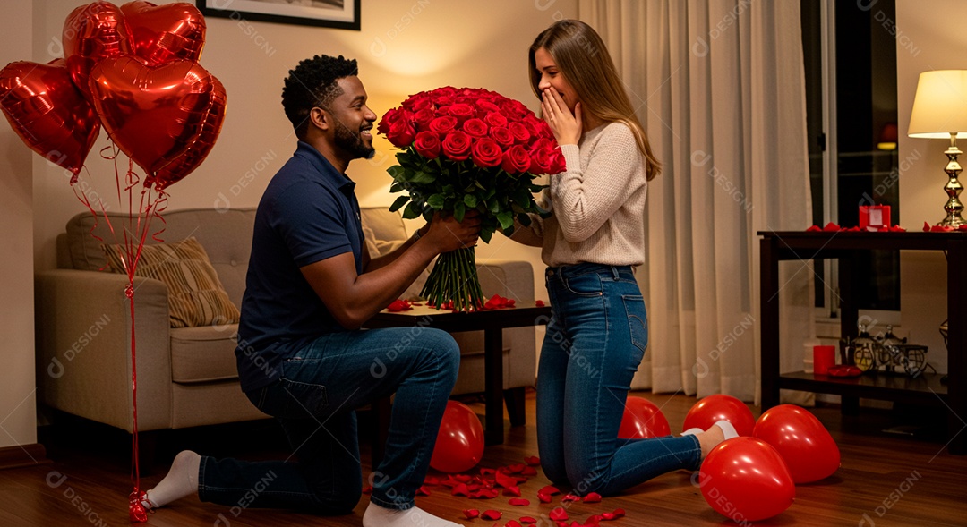 Lindo casal felizes se preseteando em aniversário de namoro