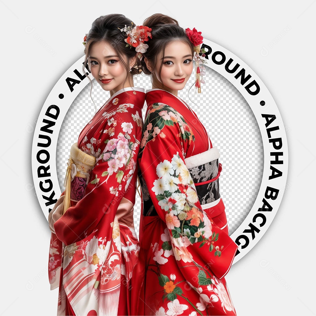 Personagem 3D Duas Mulheres Vestindo Quinomo Para Composição PSD