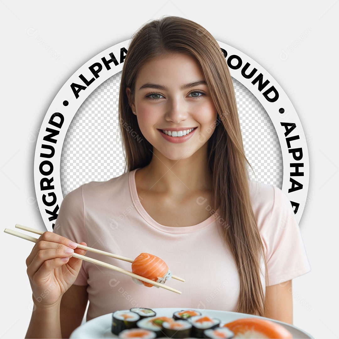 Elemento 3D Mulher Comendo Sushi Para Composição PSD
