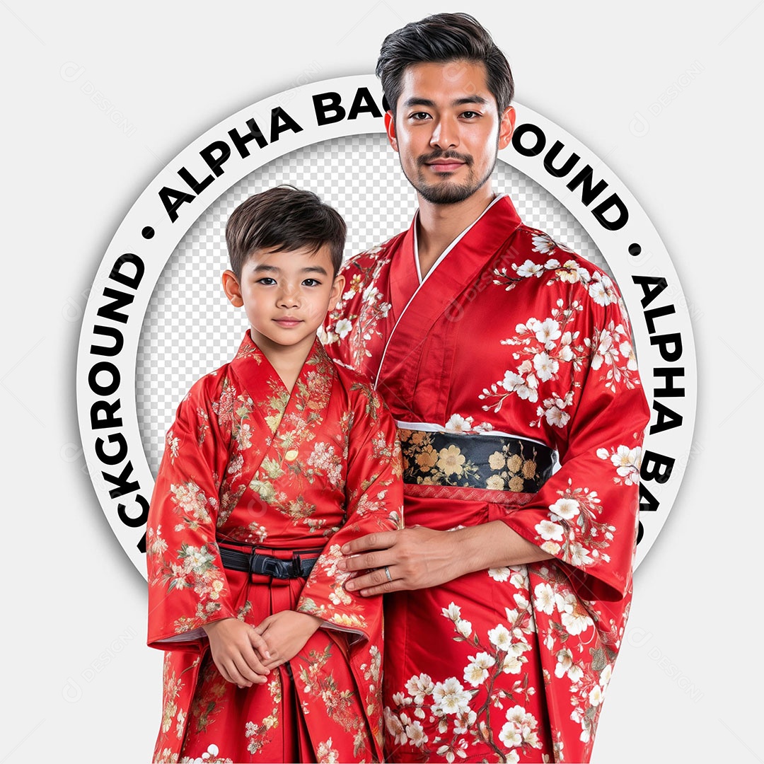 Personagem 3D Pai e Filho Vestindo Quinomo Para Composição PSD
