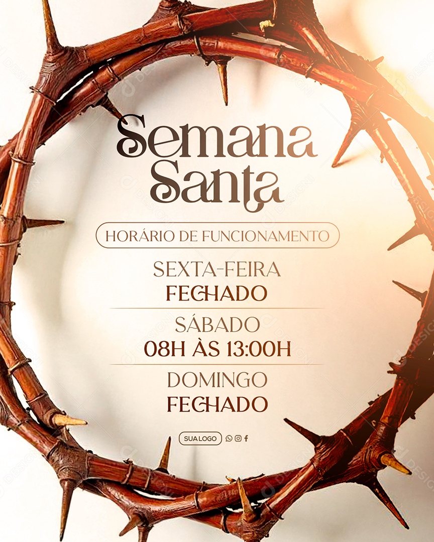 Semana Santa Horário de Funcionamento Social Media PSD Editável