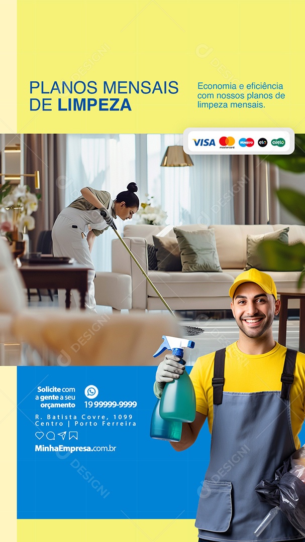 Story Serviços Gerais Planos Mensais de Limpeza Social Media PSD Editável