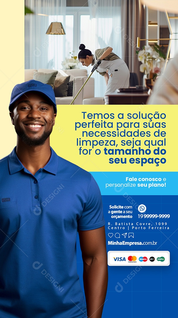 Story Serviços Gerais Temos a Solução Fale Conosco Social Media PSD Editável