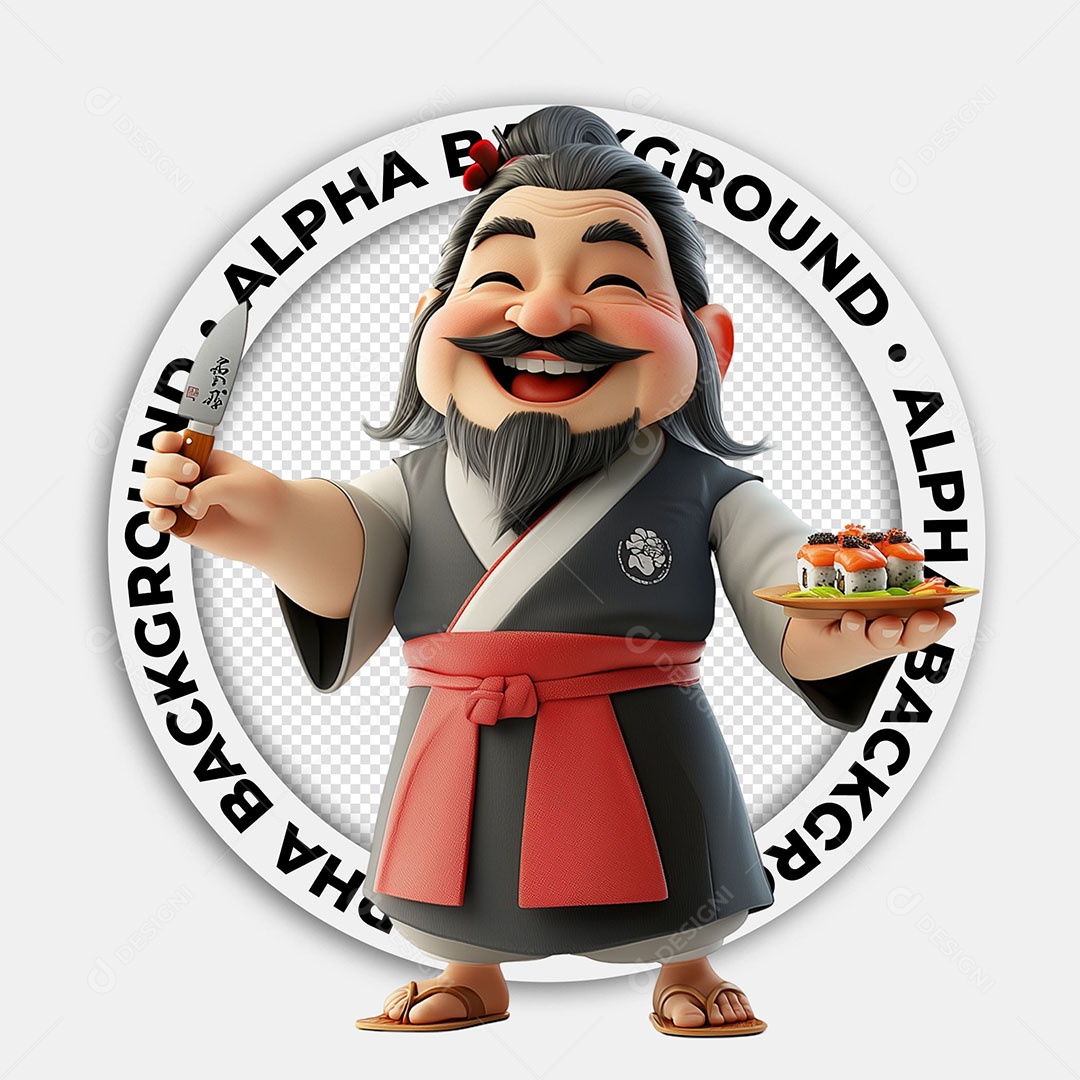 Personagem 3D Chef de Sushi Para Composição PSD