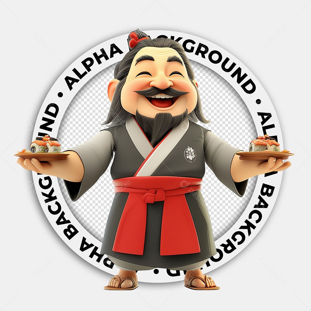 Personagem 3D Chef de Sushi Para Composição PSD