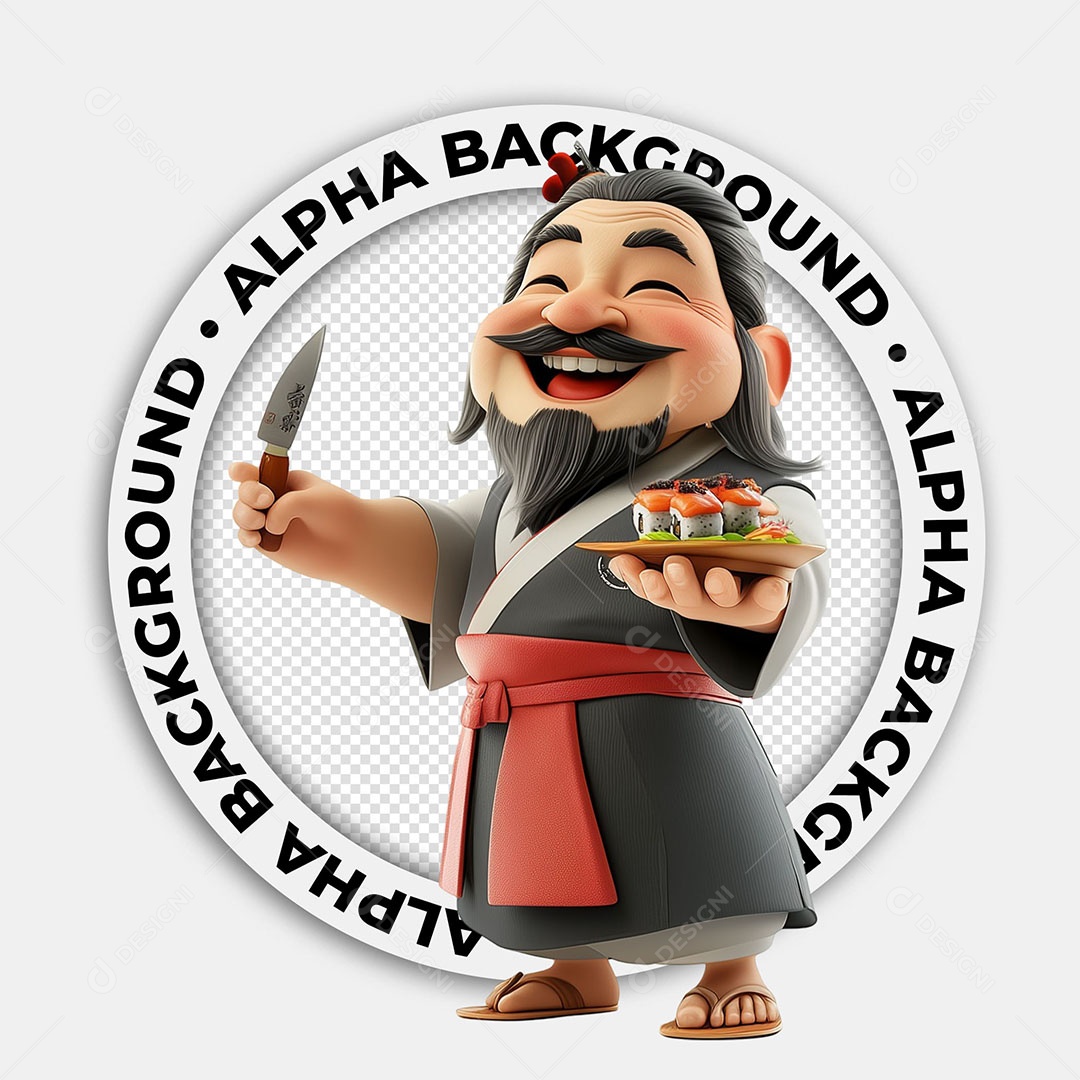 Personagem 3D Chef de Sushi Para Composição PSD