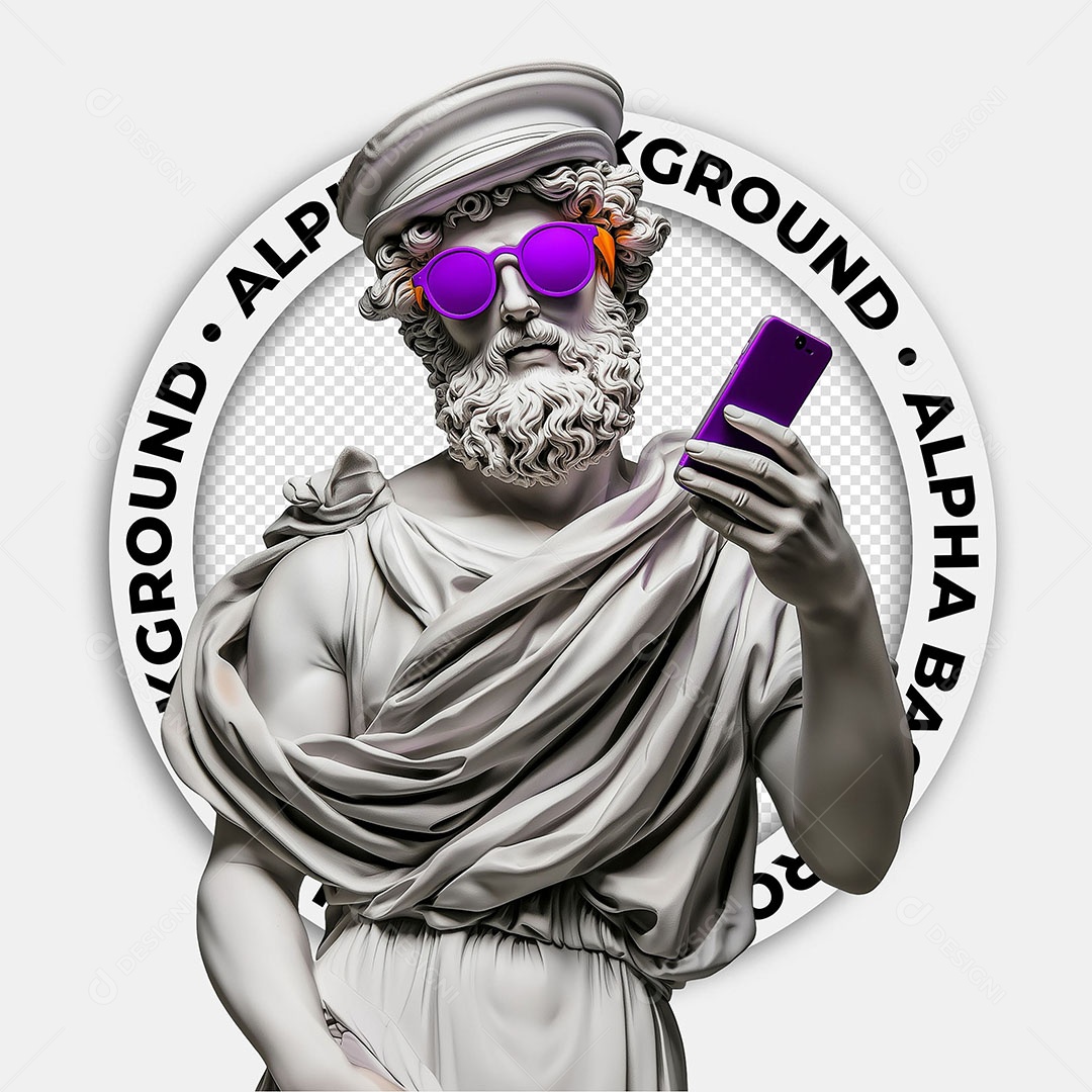 Elemento 3D Estátua com um Celular Para Composição PSD