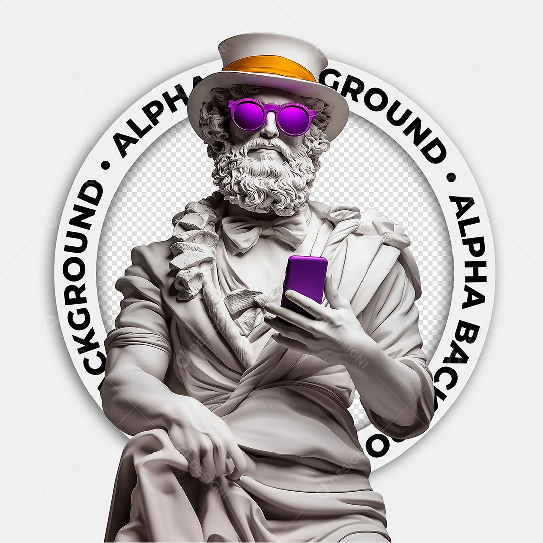 Elemento 3D Estátua com um Celular Para Composição PSD