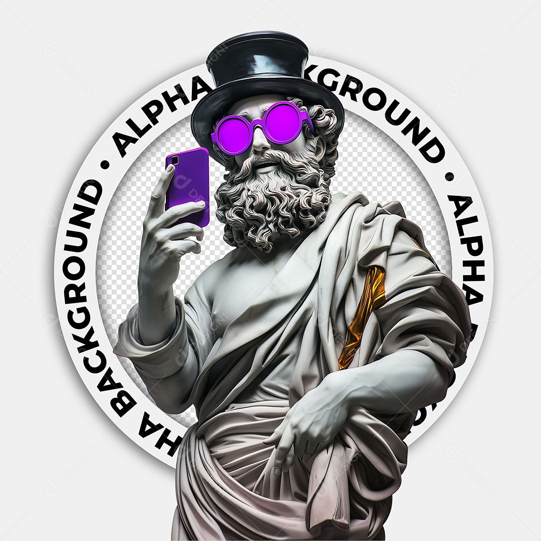 Elemento 3D Estátua com um Celular Para Composição PSD