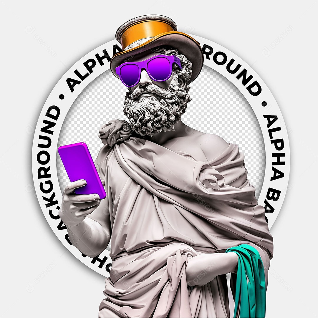 Elemento 3D Estátua com um Celular Para Composição PSD