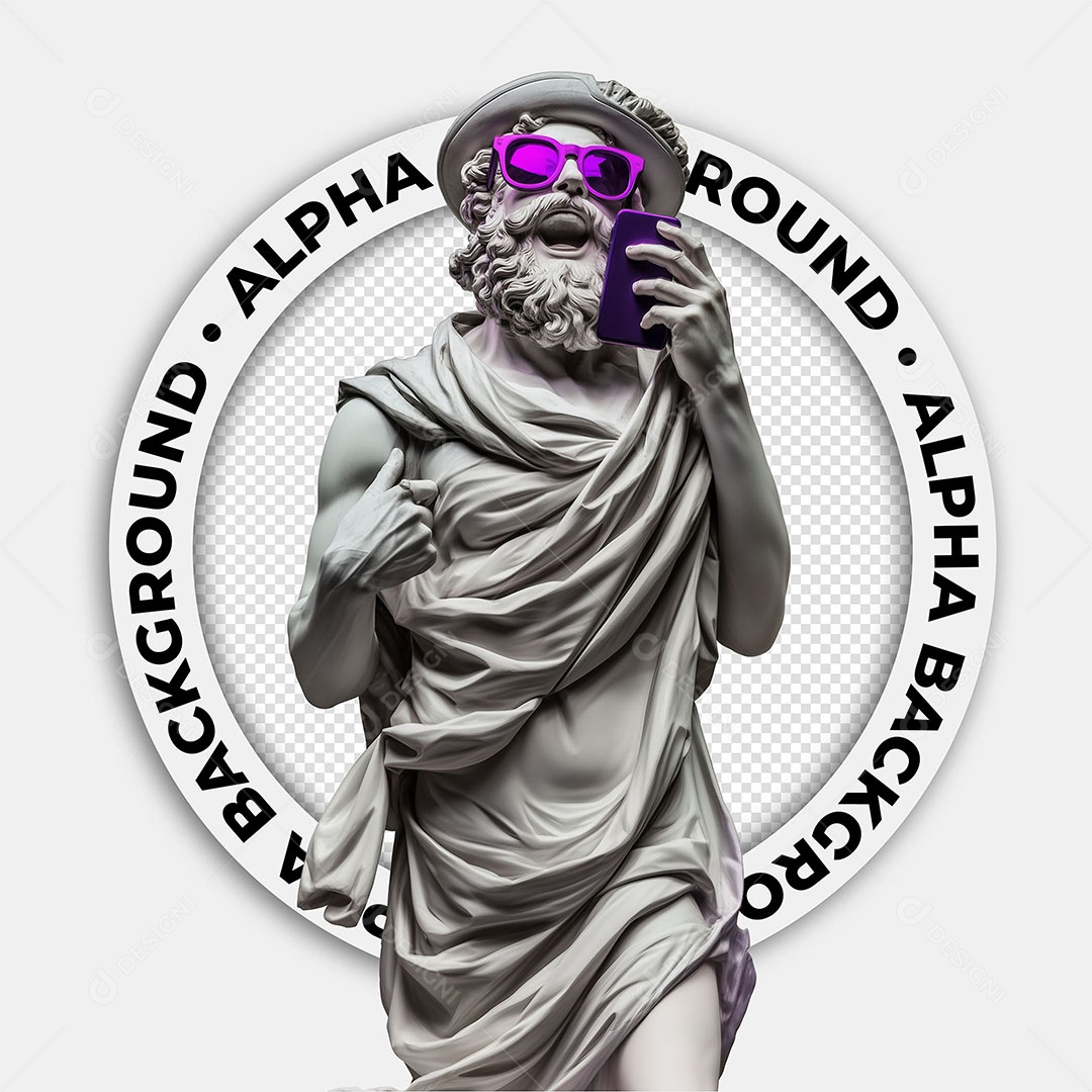 Elemento 3D Estátua com um Celular Para Composição PSD