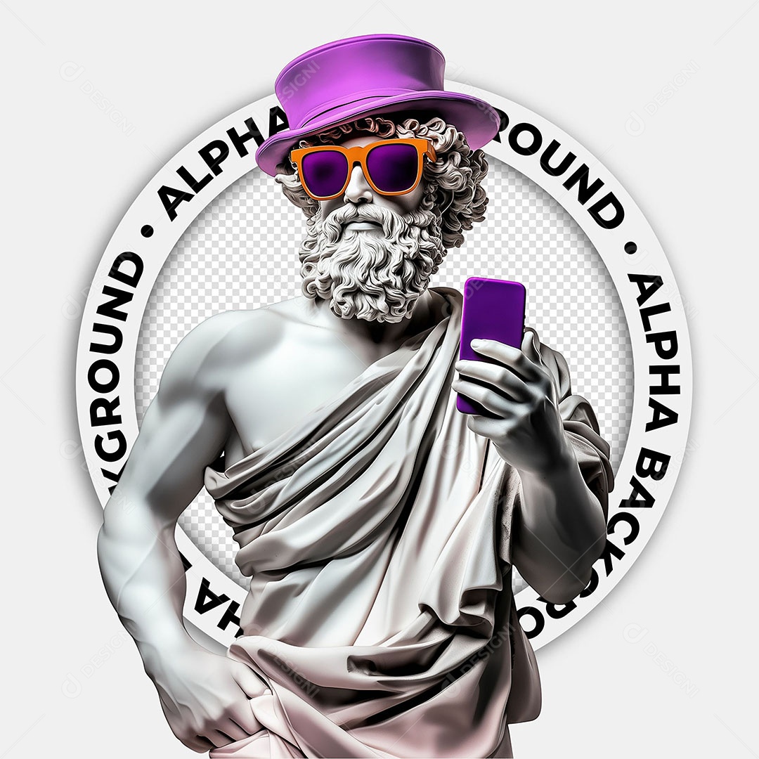 Elemento 3D Estátua com Celular na Mão Para Composição PSD